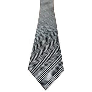 Hi-Brow Mens Necktie Black White Glen Plaid Check 100% Silk Hand Made Tie
